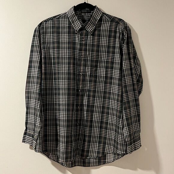 Black & Multicolored Lightweight Plaid LS Button Up Mens L 16-16.5 - Picture 2 of 7